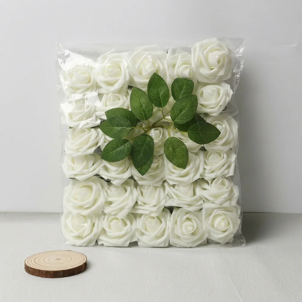 30 Pieces Artificial PE Foam Roses Fake Rose Flowers for DIY Bridal Bouquet Wedding Valentine's Day Party Decoration Oasis Select Ivory-30pcs