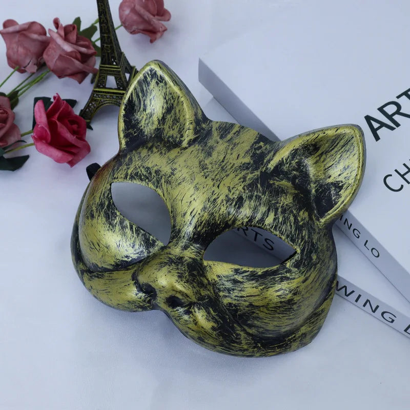 Vintage Cat Half Face Mask | PVC Masquerade Costume Prop