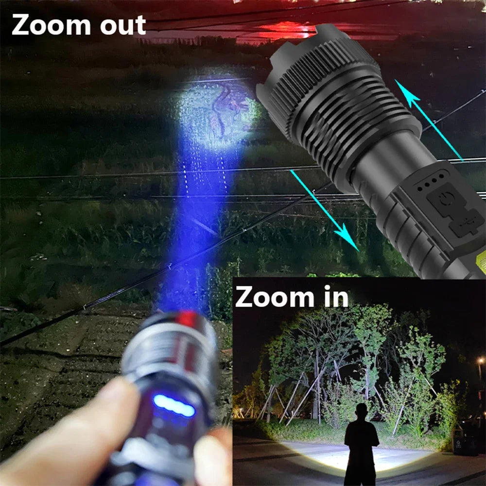 High Power LED Flashlight USB Rechargeable Torch Strong Light Flashlight Long Range Tactical Zoom Lamp Outdoor Camping Lantern Oasis Select