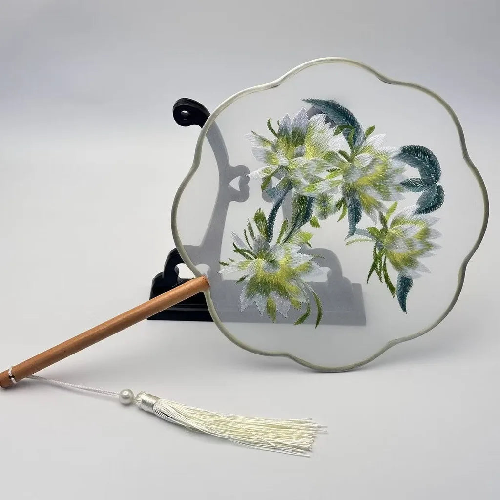 Chinese Style Silk Round Fan Double-sided Floral Embroidery Hand Fans with Tassel Summer Dance Fan For Women Wedding Home Decor Oasis Select Assorted Colors-05