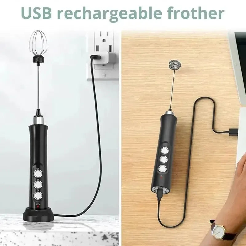 Handheld Electric Milk Frother 3 In 1 Milk Foam Maker Rechargeable 3 Speeds Adjustable Electric Foam Maker Tools Mini Milk Mixer Oasis Select