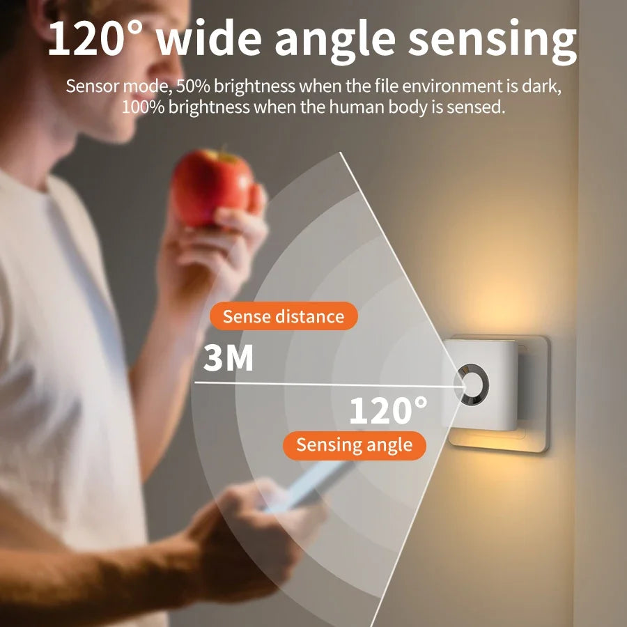LED Night Light with EU Socket Motion Sensor Warm White Wall Lamp Dual-head Luminous Ambient Light for Bedroom Staircase Toilet Oasis Select