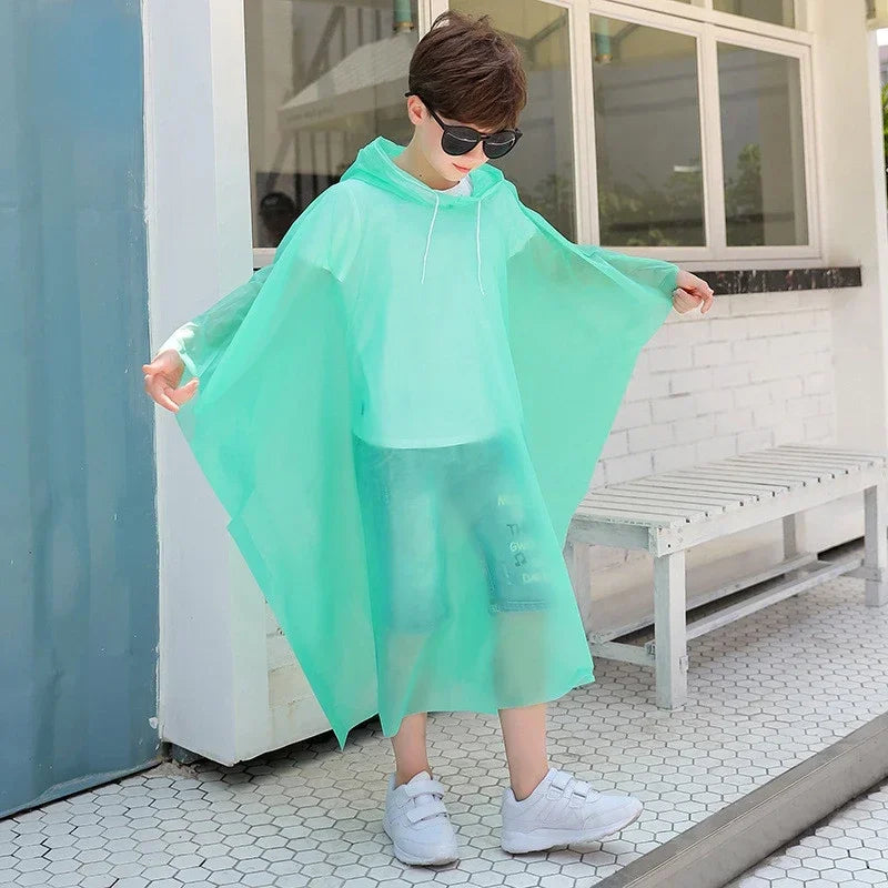 Children Boy Girl Rainwear Waterproof Hooded Rain Coat Outwear Poncho Raincoat Cover Up for Kids 100 to 160cm Height Oasis Select