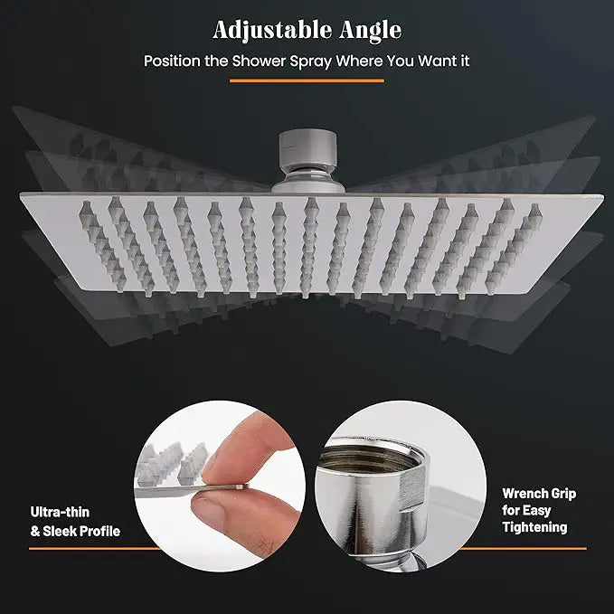 New 8/10/12Inch Rainfall Shower Heads Stainless Steel Square Showerhead Ultra Thin Waterfall Shower Head Pressurized Shower Head Oasis Select