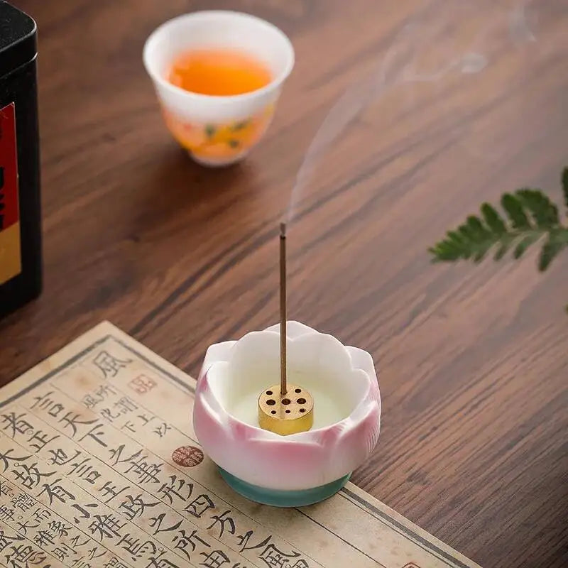 Incense Burner Ceramic Lotus Incense Holder Offering Incense Burner, Aromatherapy Burner Tea Ceremony Oasis Select