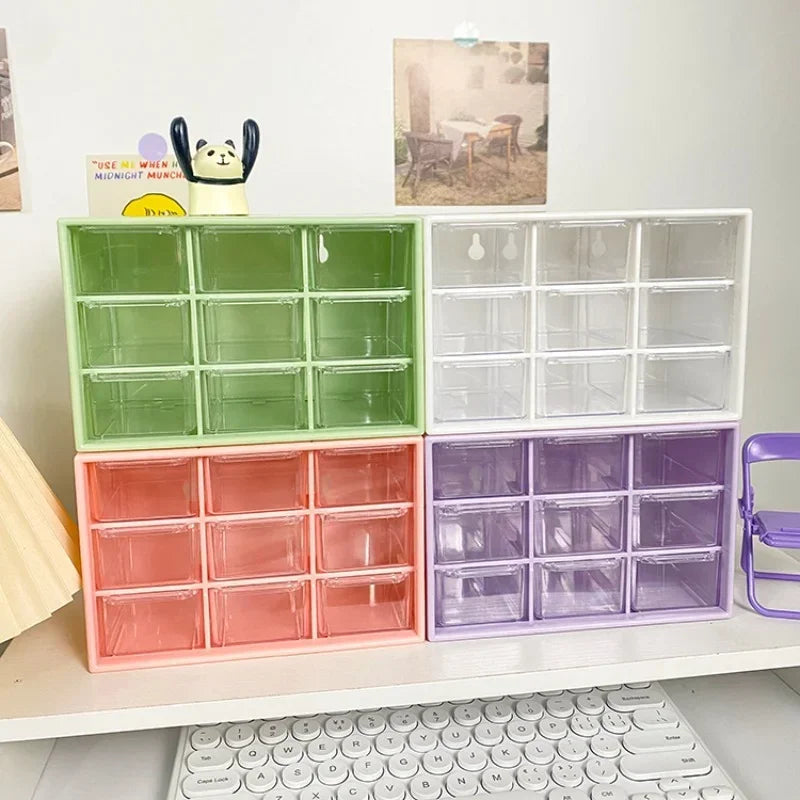 Desktop 9 Grid Storage Boxes Organizer Transparent Small Drawer Partitioned Student Desk Wall-mounted Sundries Storage Box Cute Oasis Select