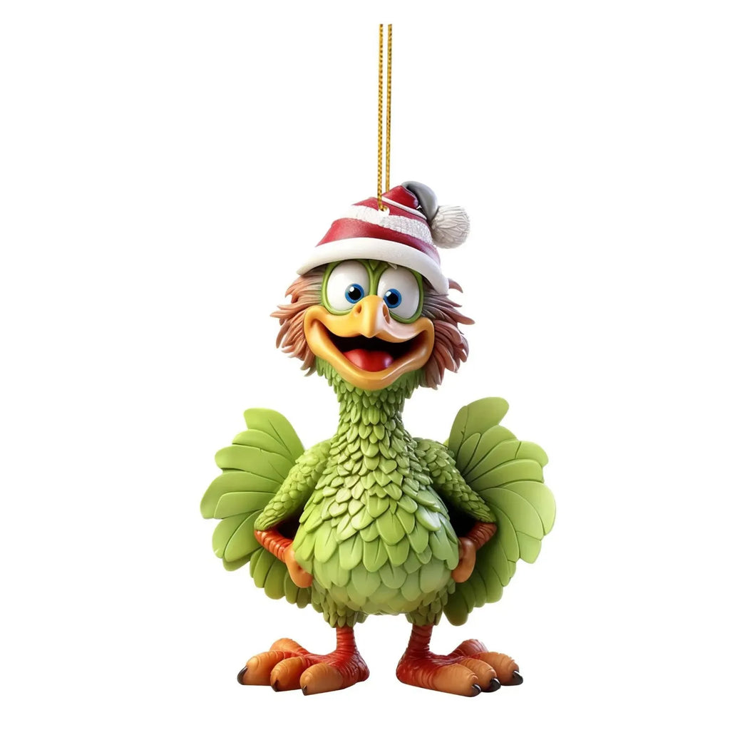 Funny Christmas Rooster Acrylic Ornament – 2D Cartoon Charm