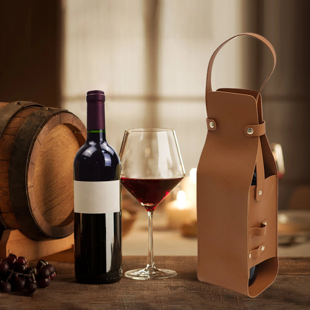 Wine Tote PU Leather Wine Holder Carrying Case Wine Carrier with Handle Liquor Bottle Carrier Carry-On Pouch Travel Wine Bag Oasis Select