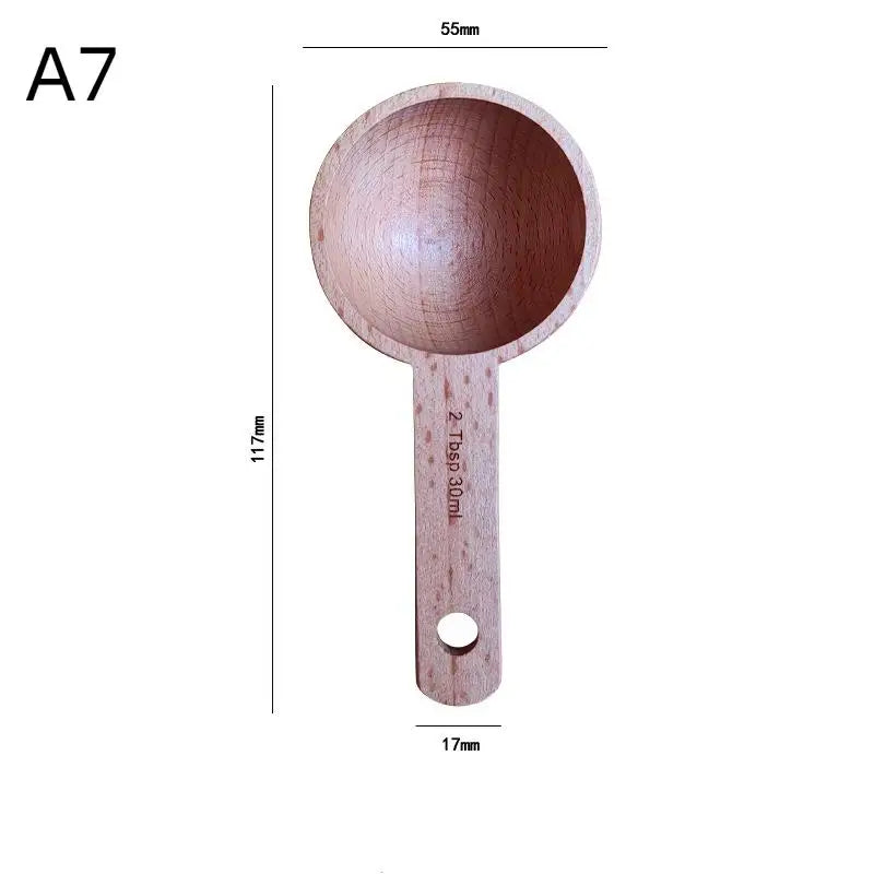 Wooden Measuring Spoon Portable Beech Walnut 7.5-45ML Non-Slip Kitchen Tool for Household Baking Cooking Flour Sugar Measuring Oasis Select A7