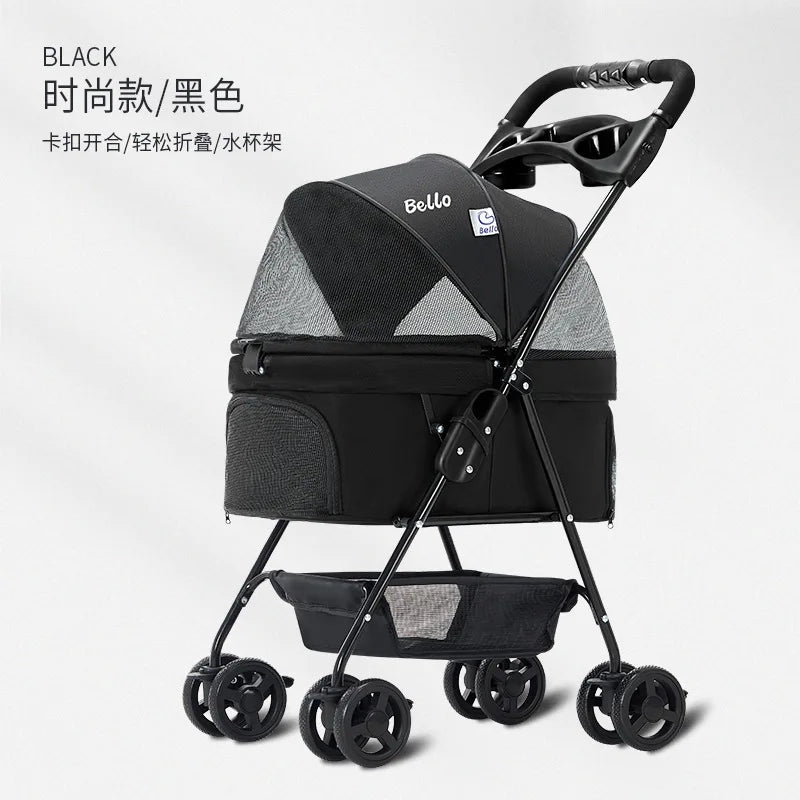 Bello SP02 manufacturer sells pet carts for foreign trade, lightweight foldable pet carts for dog outings Oasis Select black S