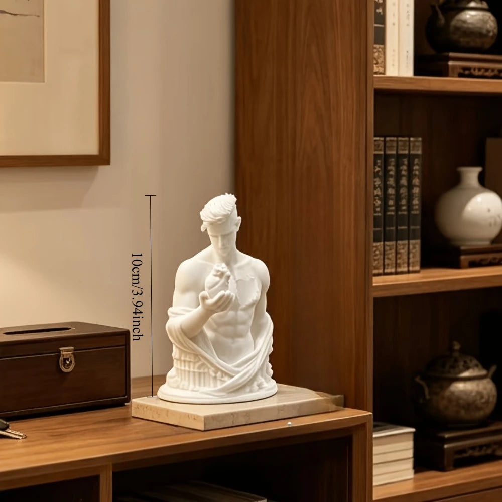 Broken Chest Male Bust Figurines 3D Printed Man Holding Anatomical Heart Sculpture Art Tabletop Decor for Home Office Desk Study Oasis Select Heart Male white