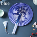 Folding Long-Handle Paper Hand Fan with Tassels, Compact Women's Pocket Fan with Magnetic Closure, Easy to Store and Carry Oasis Select Blue