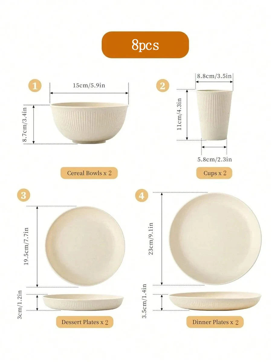 4/8/16pcs Plastic Dinnerware Set Reusable Cup Plate and Bowl Set Suitable for Camper Camping Picnic Dormitory Beige Oasis Select 8pcs