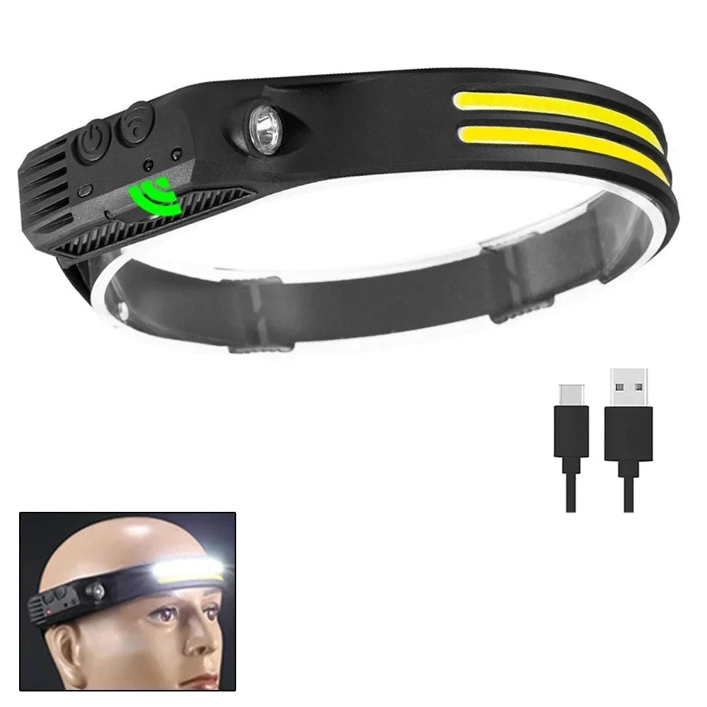 Rechargeable COB LED Induction Headlamp with Built-in Battery 10Mode Sensor Head Flashlight Outdoor Camping Fishing Head Lantern Oasis Select B-1PCS