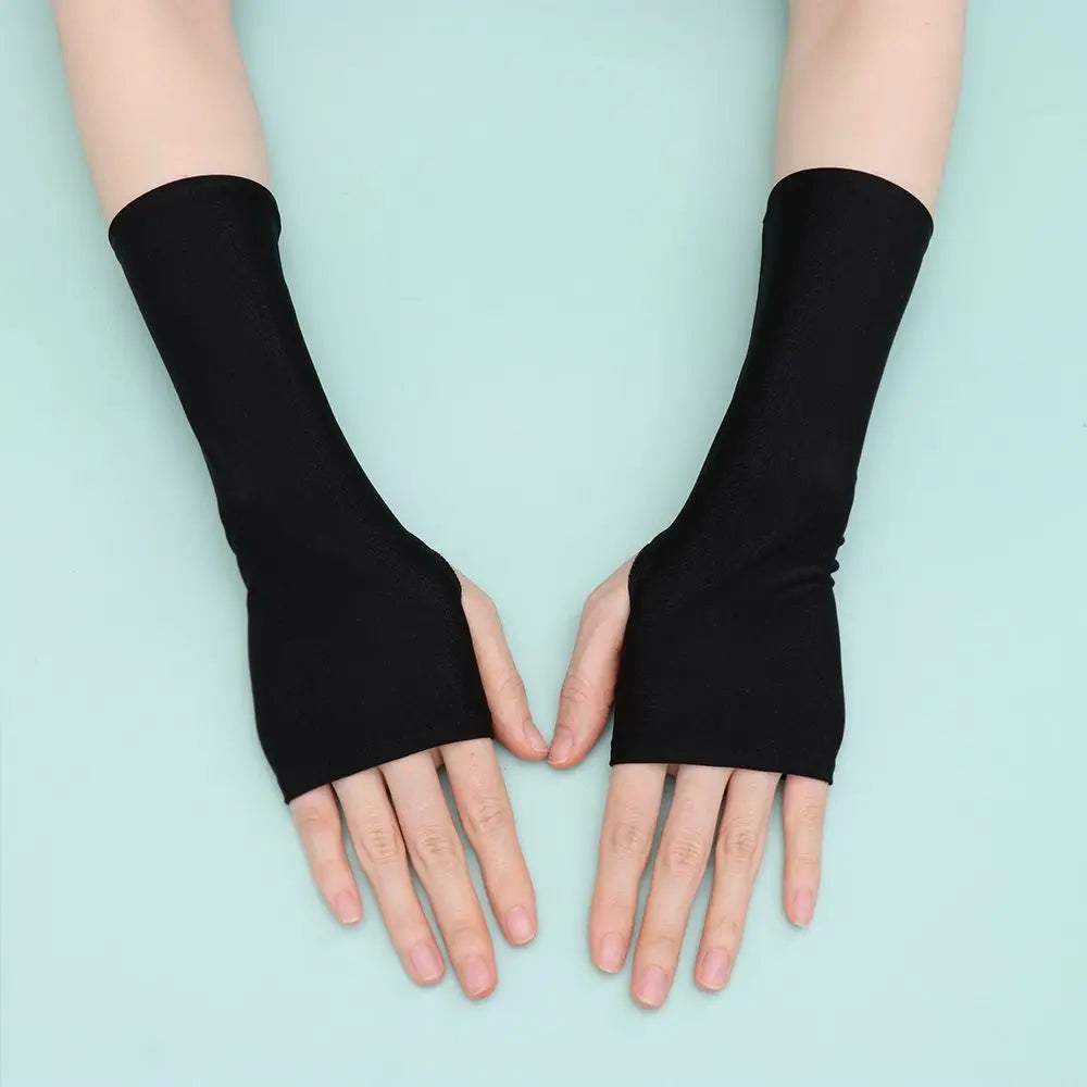 Summer Cycling Solid Mittens Arm Cool Fingerless Sunscreen Protection Half Finger Sleeves Long Gloves Oasis Select
