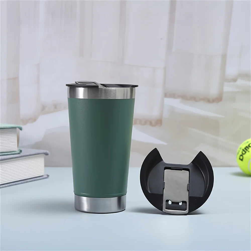 8pcs lusella Tumbler 16oz Stainless Steel Beer Mug, Double Wall Vacuum Insulated Tumbler, Cup Lid with Bottle Opener, Keeps Oasis Select Brown