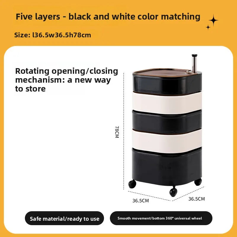 Bedside table 360 rotating mobile bedroom small cabinet Douyin Internet celebrity small storage simple locker Oasis Select 5 black and white