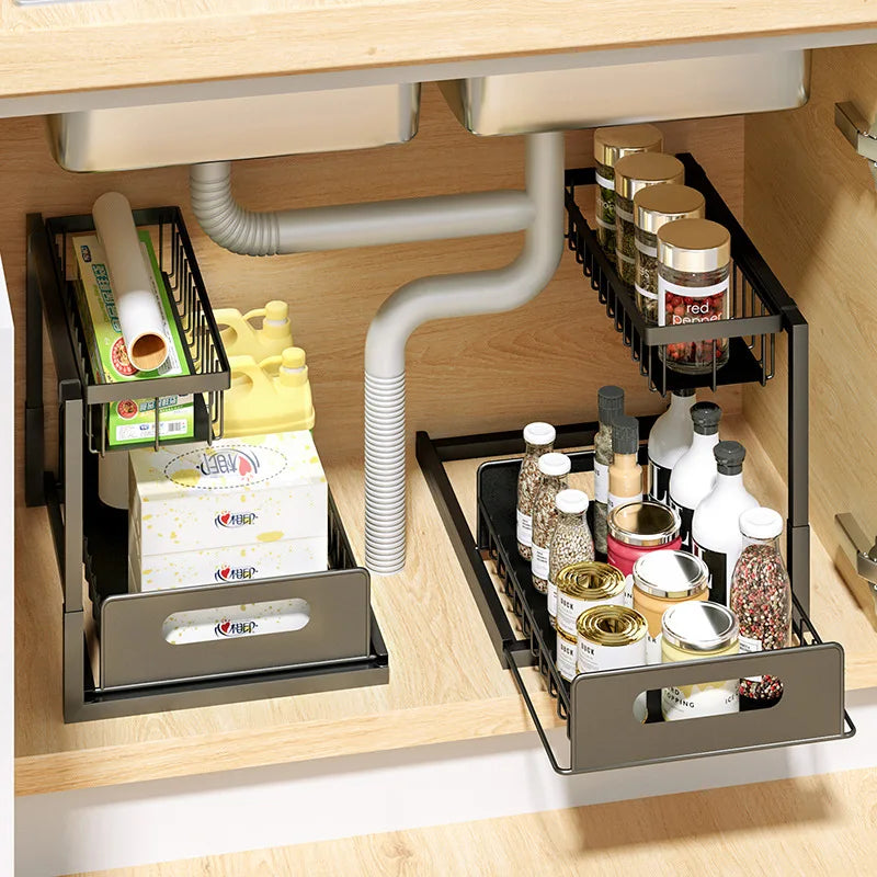 Kitchen lower sink rack pull-out seasoning storage layered pull basket bathroom drawer Oasis Select