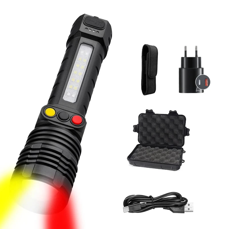Rechargeable 30W LED Flashlight Ultra Bright Tactical Zoom Spotlight Flashlights for Outdoor Hunting Security Self-defense Torch Oasis Select 491A Package C ZOOM