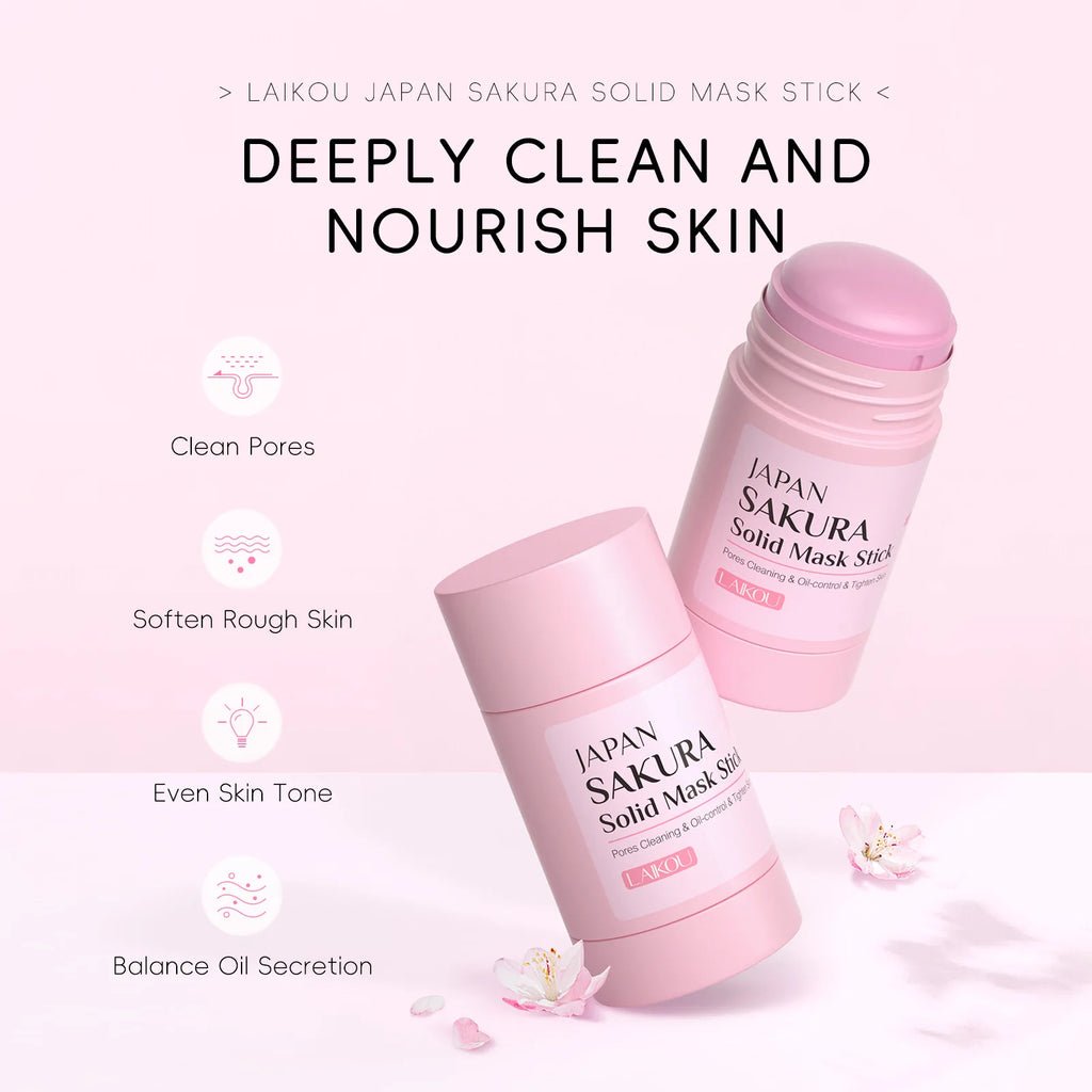LAIKOU Sakura Solid Mud Mask Stick 45g Deep Cleansing Blackhead Remover Shrink Pores Oil Control Moisturizing Facial Mask Oasis Select