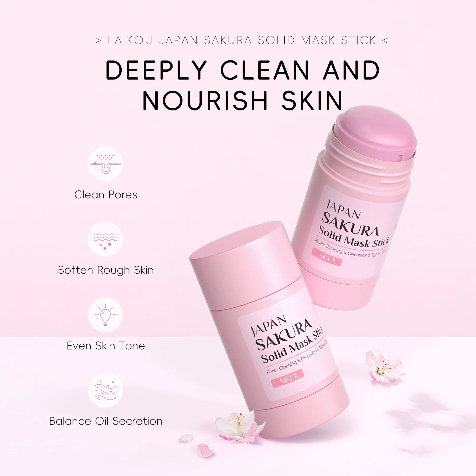 LAIKOU Sakura Solid Mud Mask Stick 45g Deep Cleansing Blackhead Remover Shrink Pores Oil Control Moisturizing Facial Mask Oasis Select