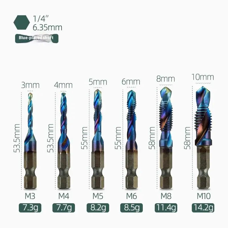 M3 M4 M5 M6 M8 M10 Hand Tools Hex Shank Titanium Plated HSS Screw Thread Metric Tap Drill Bits Screw Machine Compound Tap Oasis Select B1