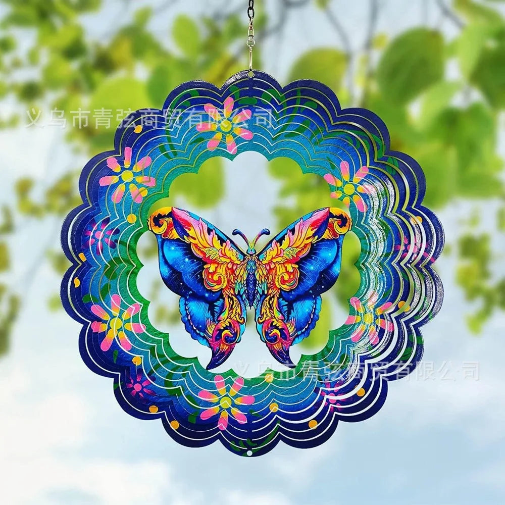 Metal Yard Owl Wind Spinner 3D Dynamic Rotating Wind Chimes Decorated Stainless Steel Windmill Pendant Oasis Select