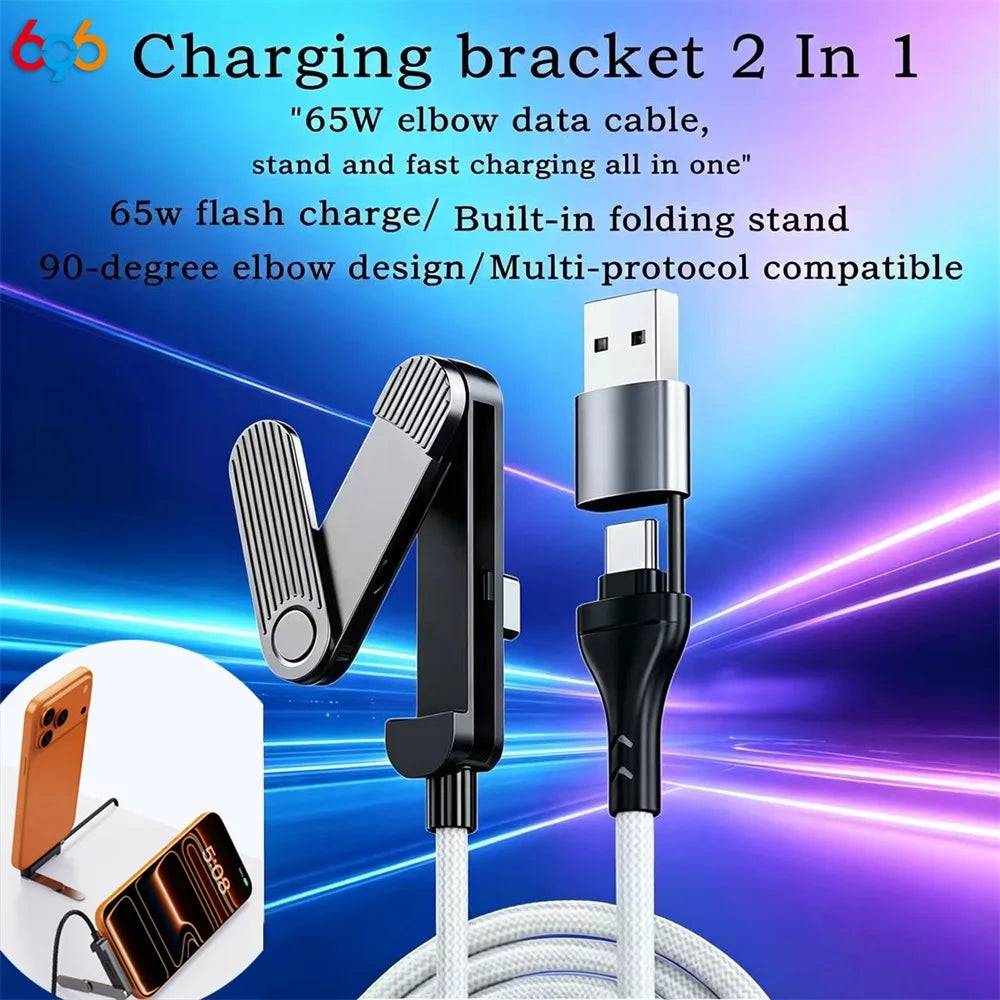1.5M Folding Bracket Data Cable USB A Type C To Type C Charging Cable 65W Fast Charging Three Fold Holder Data Transmission Oasis Select