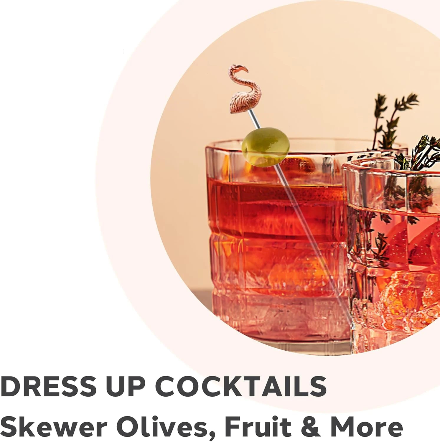 Flamingo Metal Cocktail Picks Stick - Martini Picks, Reusable Rose Gold Metal Cocktail Skewers, Sticks for Olives, Appetizers, Oasis Select