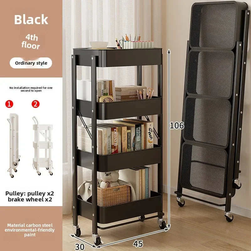 Multi-functional trolley rack household folding multi-layer carbon steel storage rack Oasis Select Black B