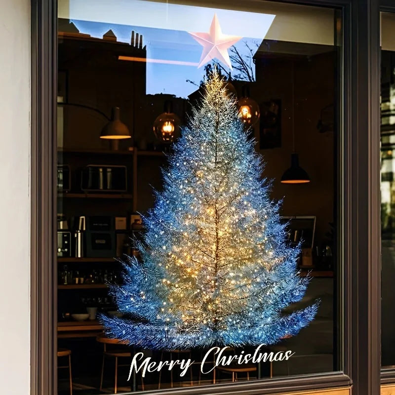 The Static Sticker on The Christmas Blue and Gold Christmas Tree Can Be Removed Stickers Oasis Select
