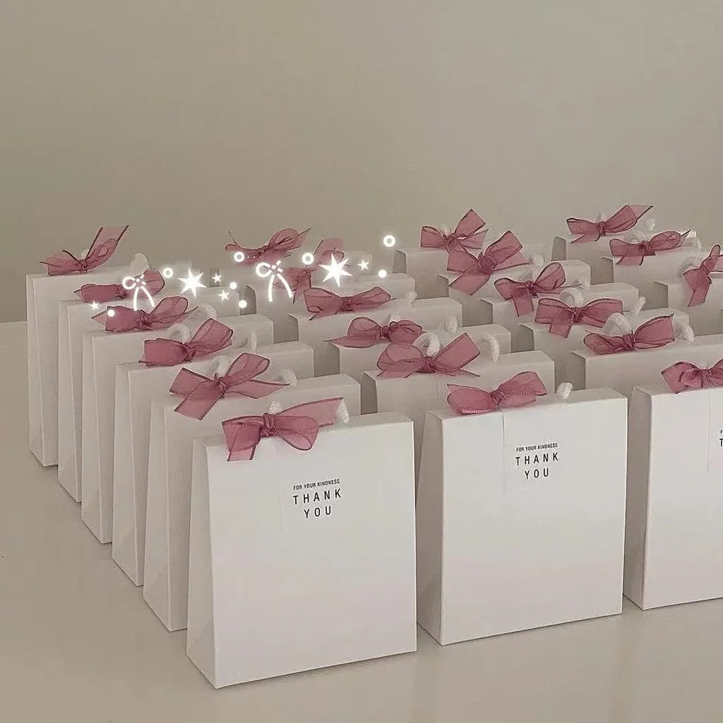 White Gift Box with Pink Ribbon & Thank You Label | 17×6×20cm