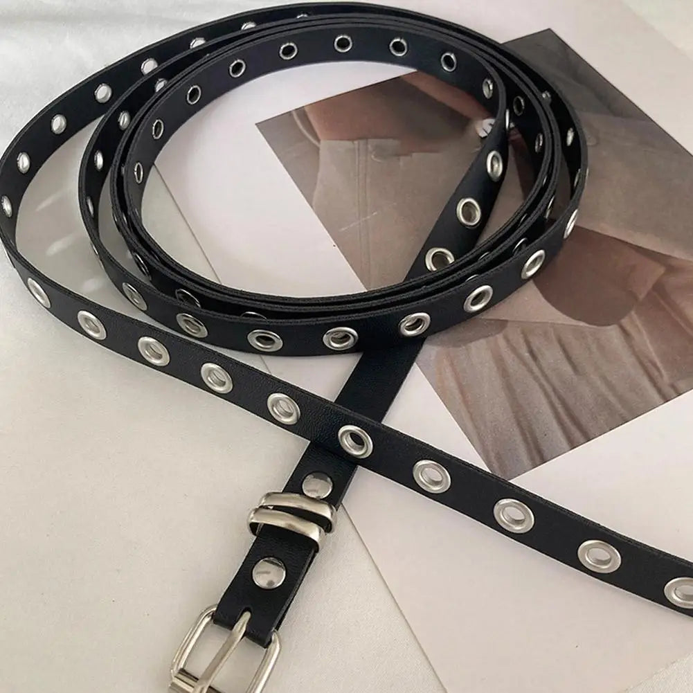 Punk Double Ring Thin Belt – PU Leather Women's Waistband