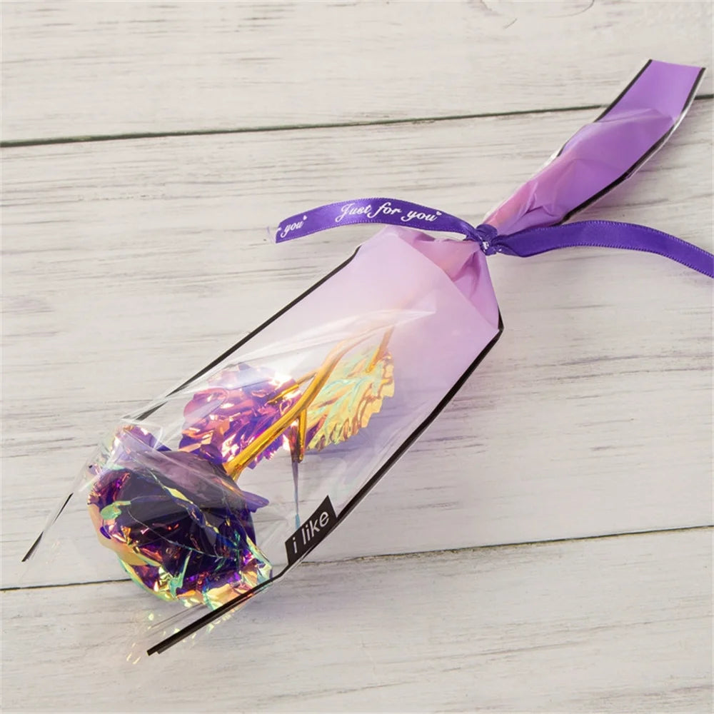 24K Gold Foil Eternal Rose Artificial Flowers Wedding Christmas Valentine's Day Decoration Mother's Day Gifts Fake Flower Oasis Select Colored purple