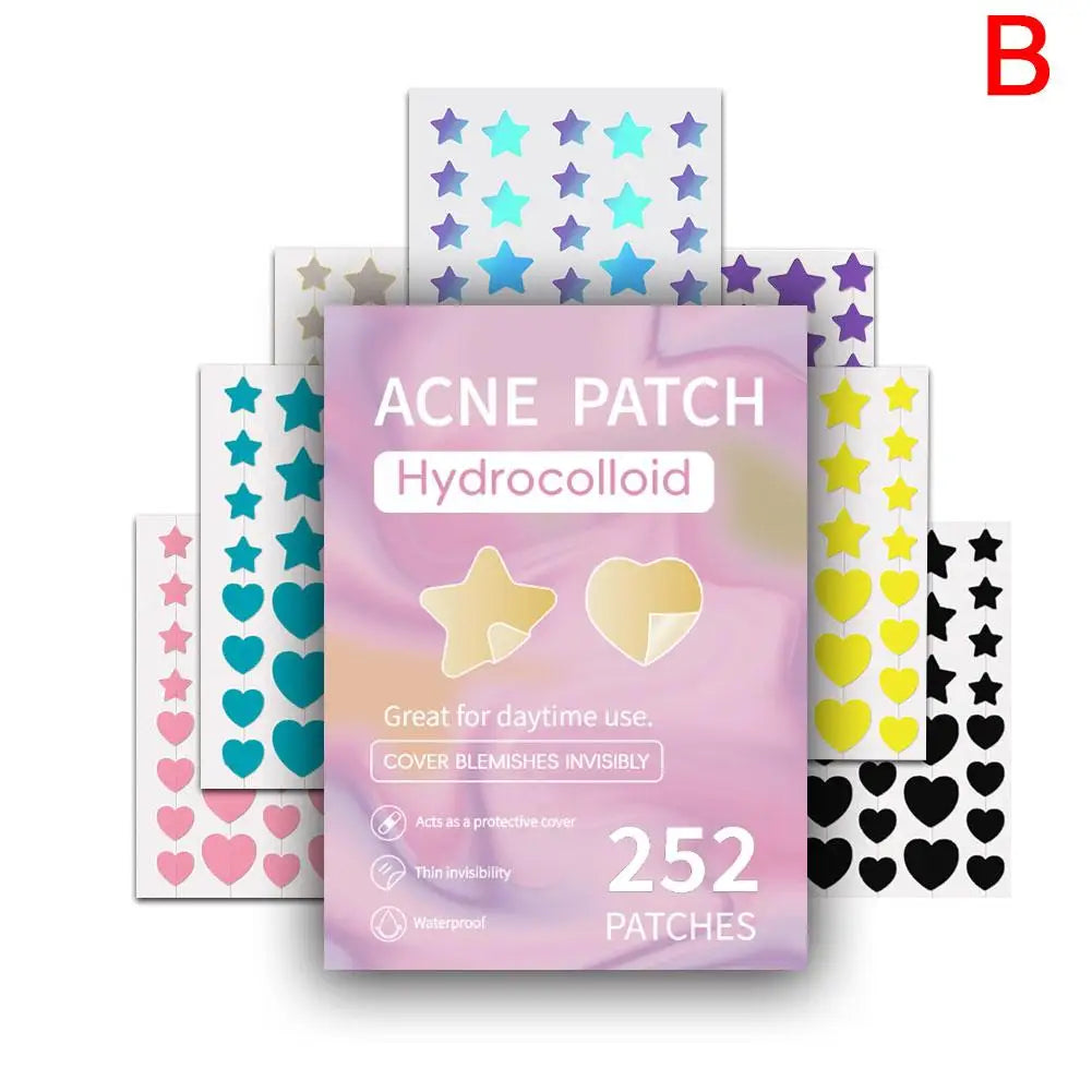 Colorful Hydrocolloid Dots Cute Star Heart Shaped Acne Pimple Patch For Face Invisible Zits & Blemishes Cover Stickers Skin Care Oasis Select 252 counts