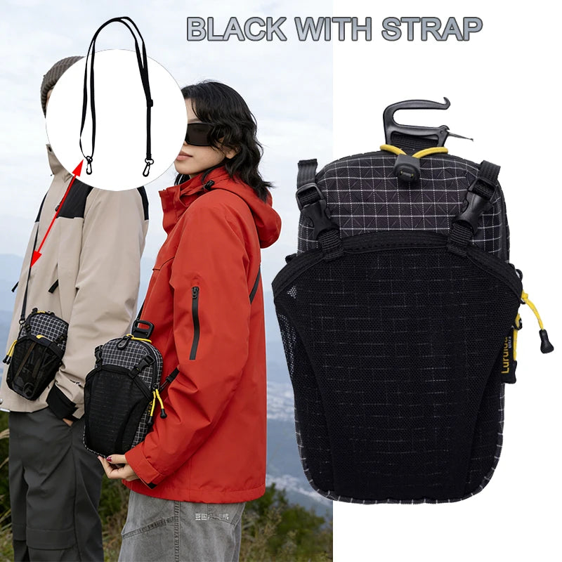 Water Bottle Holder Phone Pocket Outdoor Waterproof Adjustable Strap Nylon Backpack Shoulder Pouch for Cycling Hiking Camping Oasis Select A black