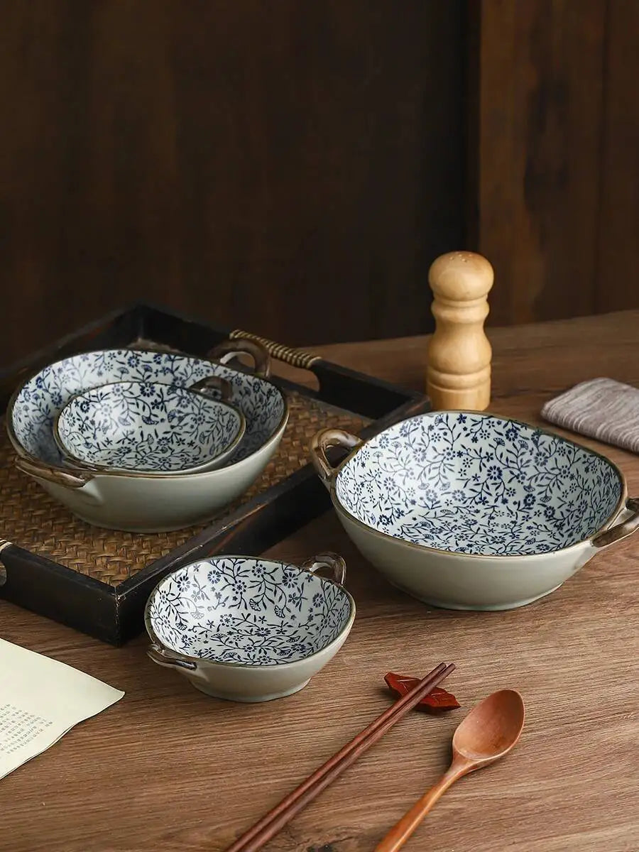 Ceramic Anti Scald Handle Soup Noodle Bowl Double Ear Soup Bowl Tableware Oasis Select