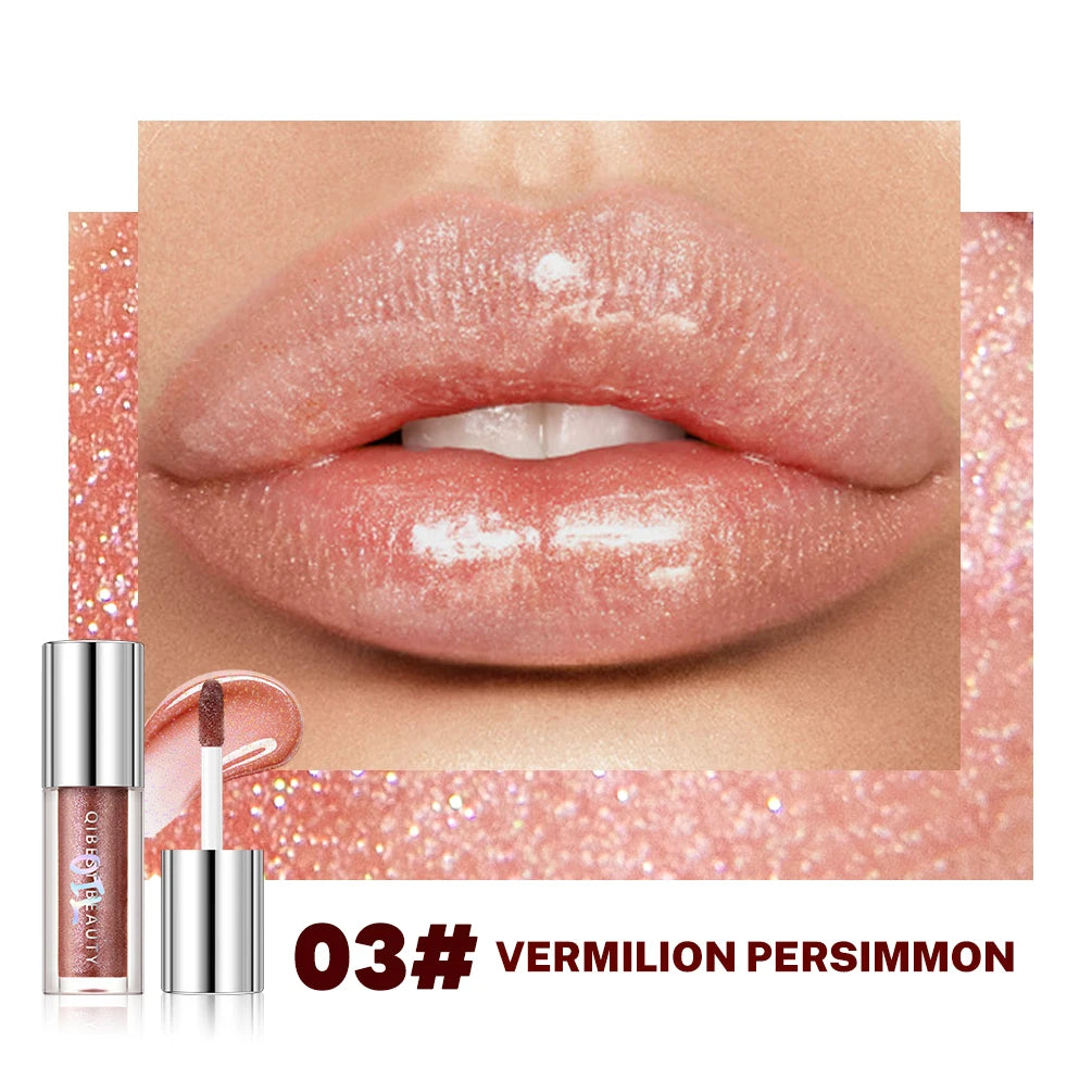 QIBEST Diamond Glitter Lip Gloss – Shimmer Mirror Lip Glaze