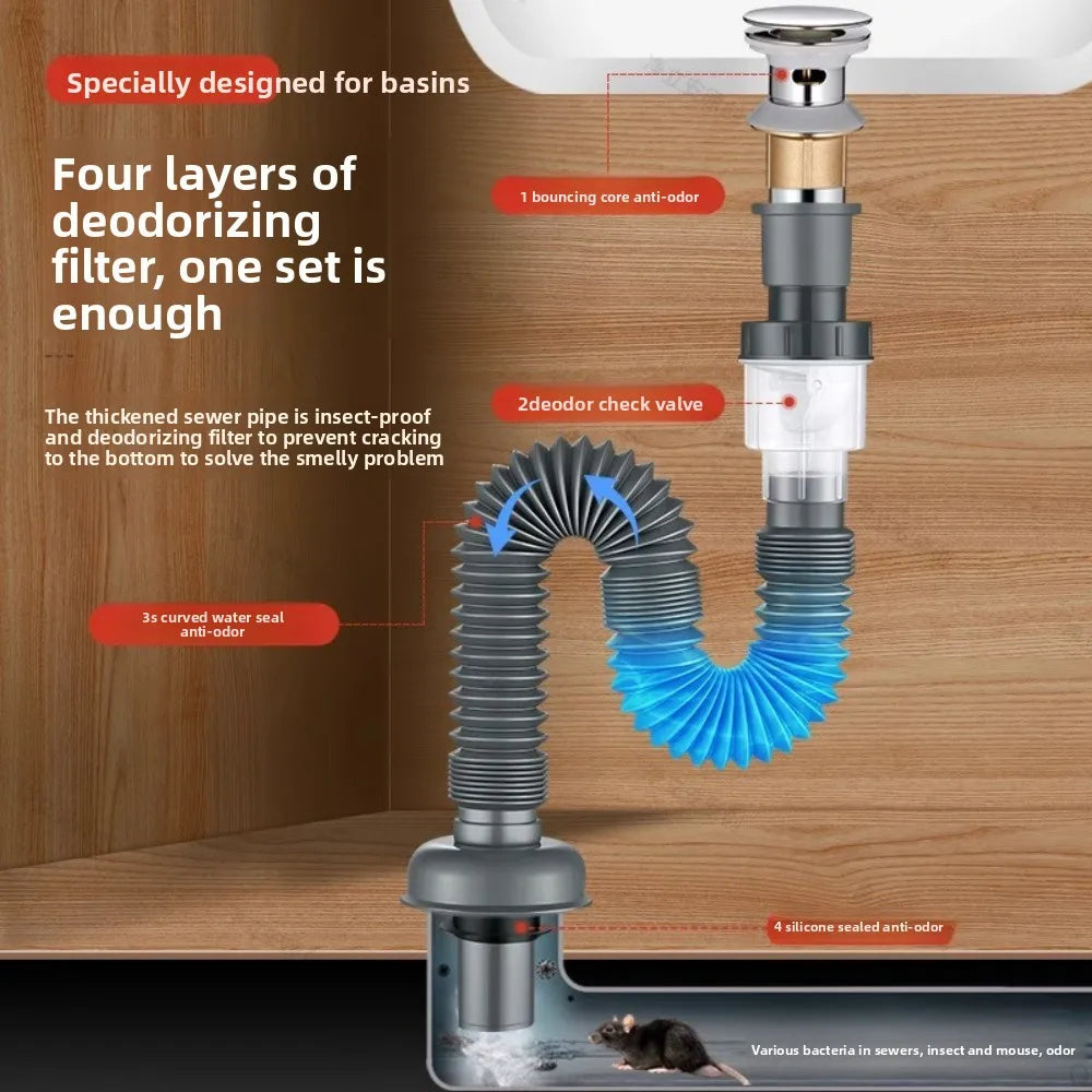 P-Trap Kitchen Sink Deodorant Set Launch Pipeline Deodorizing Filter Sink Strainer Hose Drain Pipe Plumbing Kitchen Accessories Oasis Select