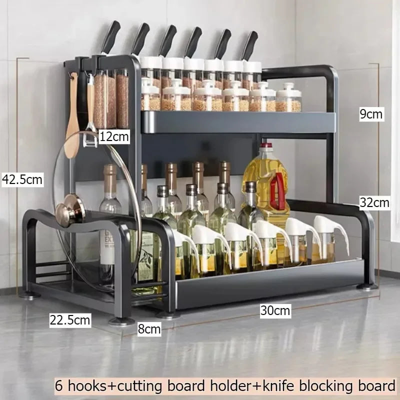 Multi-functional Household cutting board seasoning storage rack multi-layer knife holder chopstick cage kitchen countertop rack Oasis Select Double layer 30 2