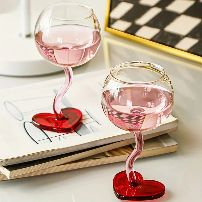 300ML Red Heart Bottom Glass Goblet Mug Red Wine Glass Cup Borosilicate Heat-resista Glass Cocktail Glass Valentine's Day Oasis Select