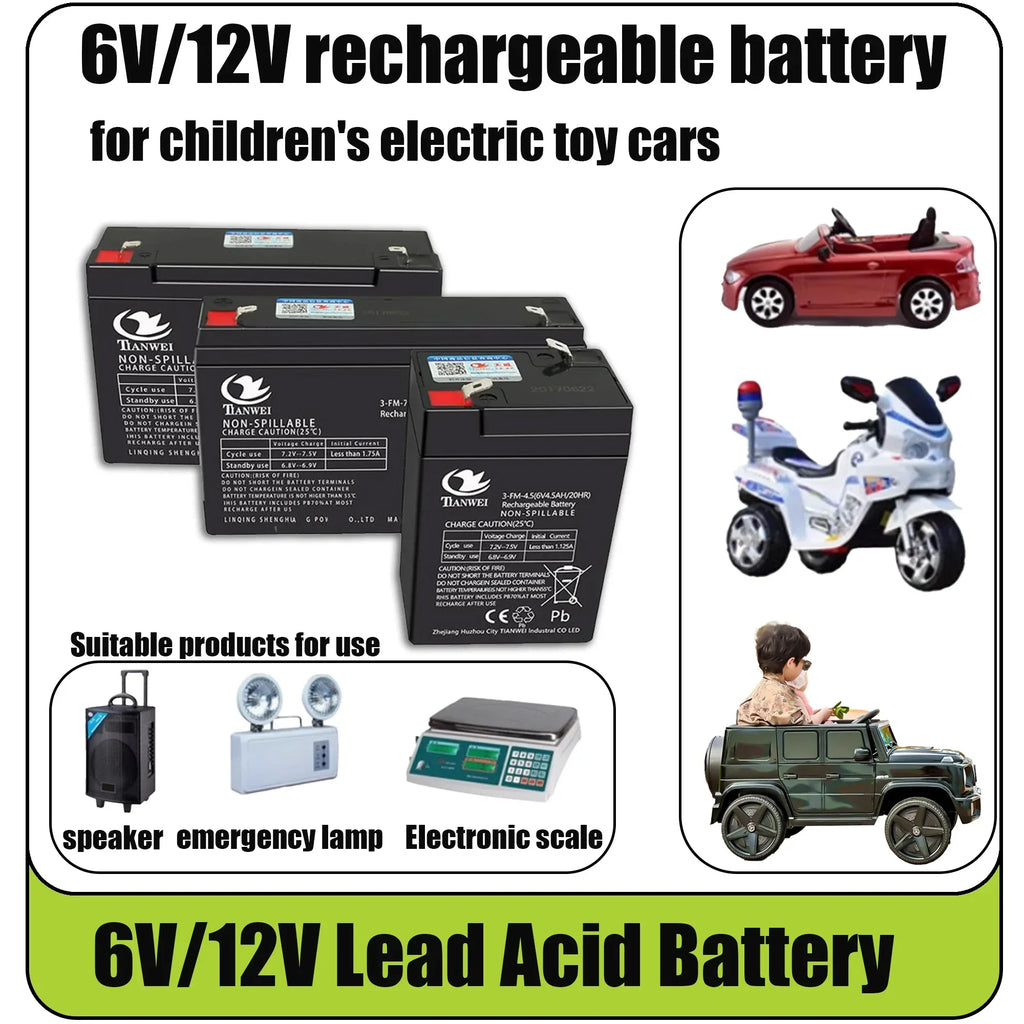 6V 12V Rechargeable Battery For Children's Electric Vehicles Toy Cars Motorcycles Baby Strollers Battery 5Ah 7Ah 8Ah 12Ah Oasis Select