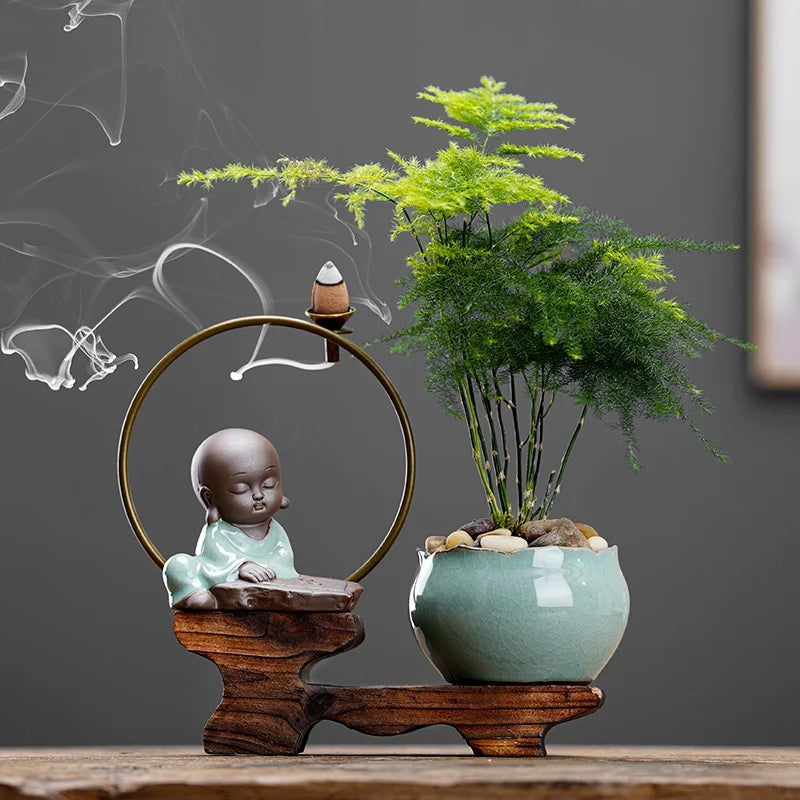 Backflow fragrant new Chinese creative little monk tea table tea table decoration boutique tea ceremony home decoration Oasis Select A 18cm X 17.5cm