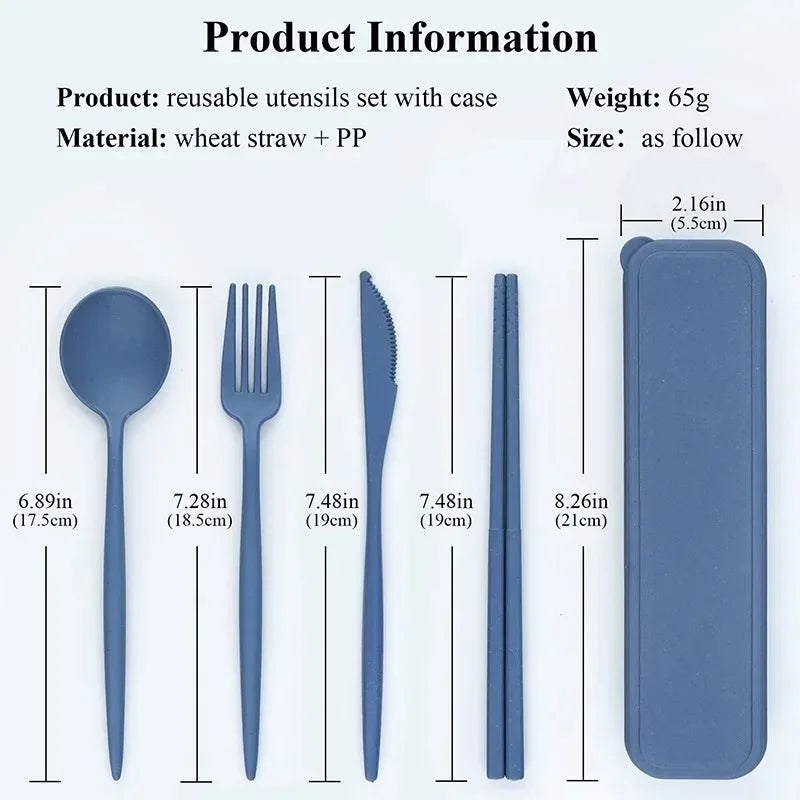Portable Wheat Straw Dinner Utensil Kit Eco Friendly Spoon Fork Knife Chopstick Box for Travel Camping Oasis Select