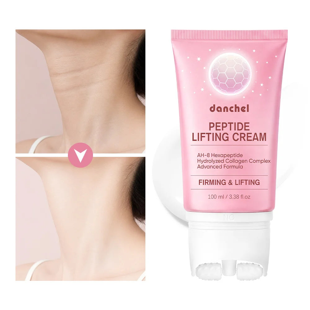 AH-8 Hexapeptide Neck Firming Cream Dual Roller Massage Anti Wrinkle Tightening Sagging Skin Long Lasting Hydration Skincare Oasis Select 1pc