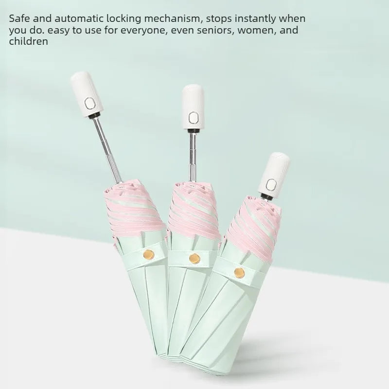 Anti-Rebound Automatic Folding Umbrella Color Glue UV Protection Sunshade Two-Purpose for Rain & Sun Ladies Parasol Oasis Select