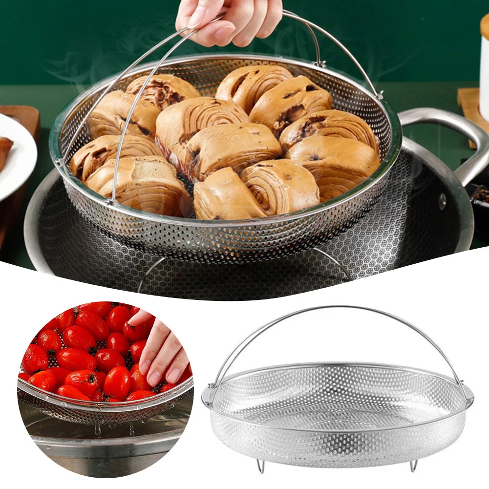 Stainless Steel Steaming Tray & Drain Basket with Handles