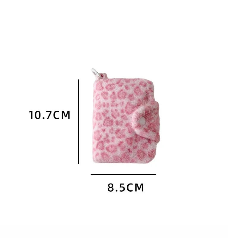 1pcs Female Leopard Print Plush Snap Button Coin Purse High-value Pendant Small Wallet Student Portable Meal Card Storage Bag Oasis Select