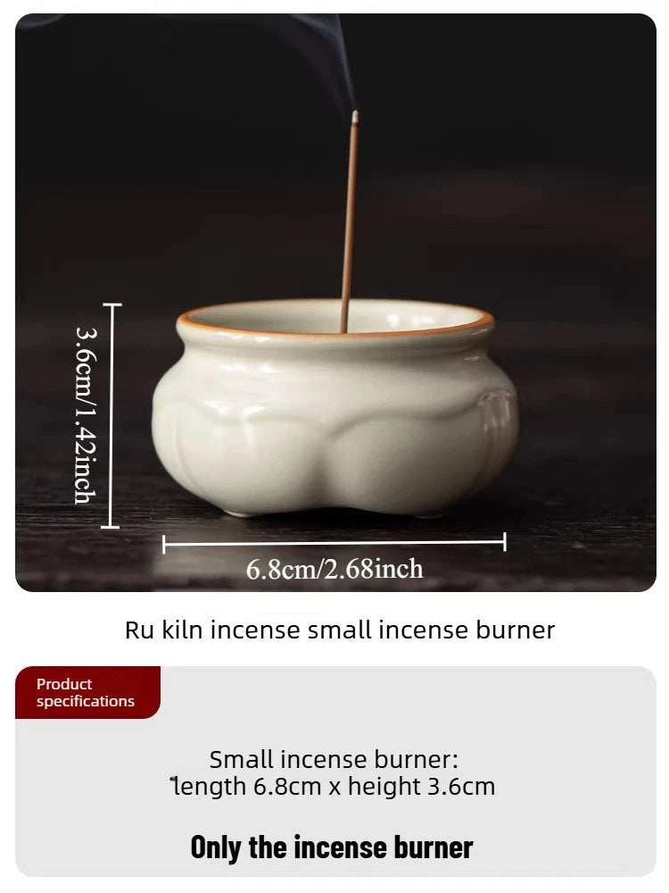 Chinese Style Ru Ware Lotus Incense Holder Desktop Sandalwood Censer Home Indoor Aromatherapy Ornament for Meditation Oasis Select Ru kiln base