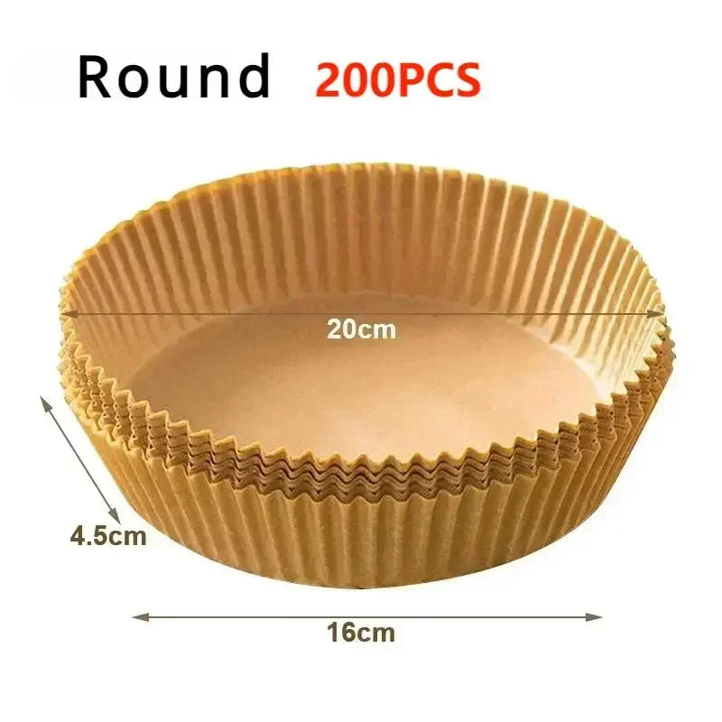 50/100PCS Air Fryer Disposable Paper Square Round Baking Paper Barbecue Plate NonStick Mat Kitchen Oven Oil Absorbing Paper Tool Oasis Select zhaguo-Round-200pcs